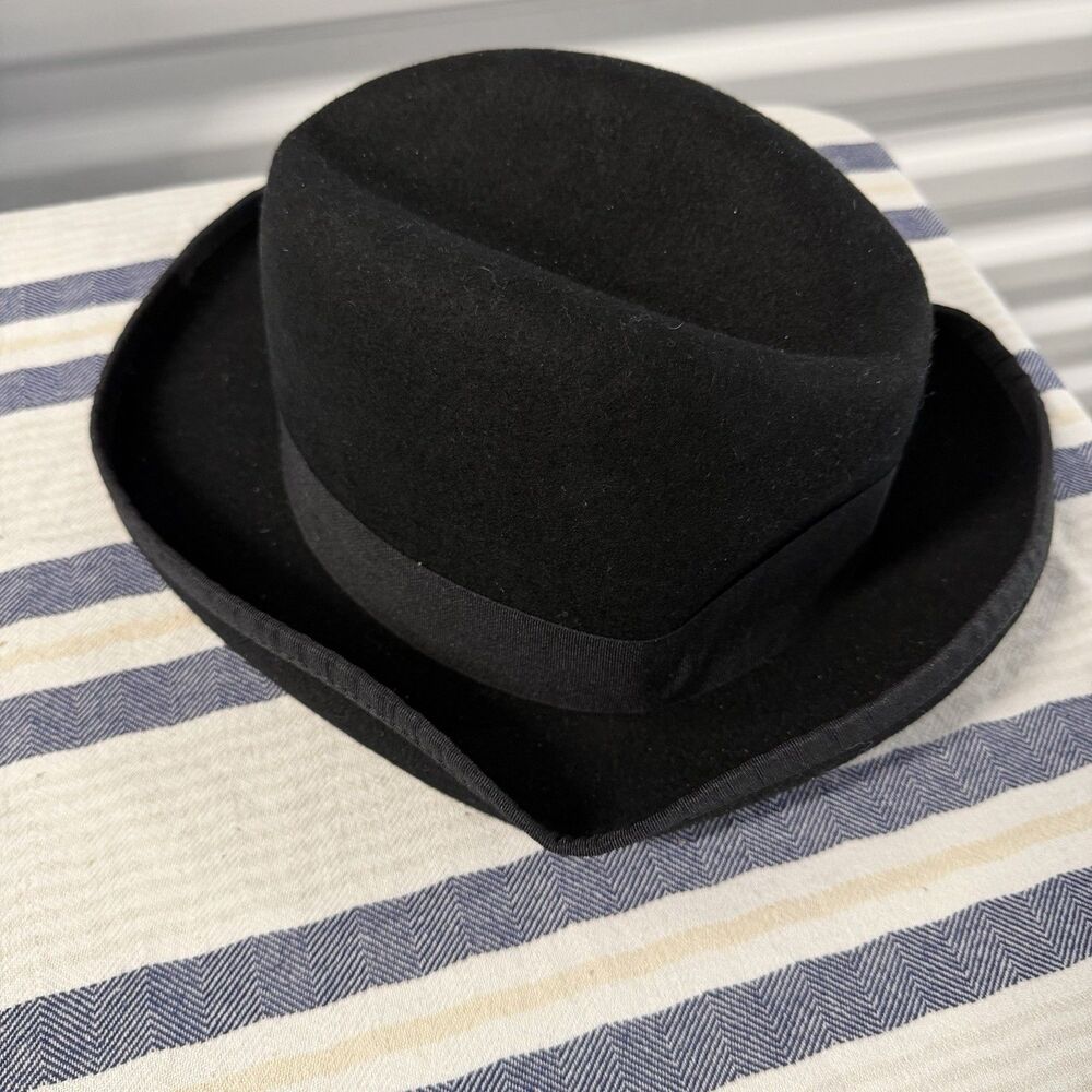 St. Patrick 100% Wool Black Derby Bowler Hat Size Medium Classic Dress Hat